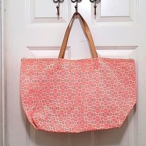 Gap Tote Bag Women Large Coral‎ Pink Geometric Canvas Beach Carryall Bag